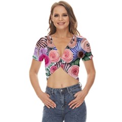 Boho Botanical Flowers Twist Front Crop Top