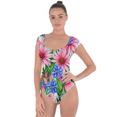 Exotic Tropical Flowers Short Sleeve Leotard  by GardenOfOphir