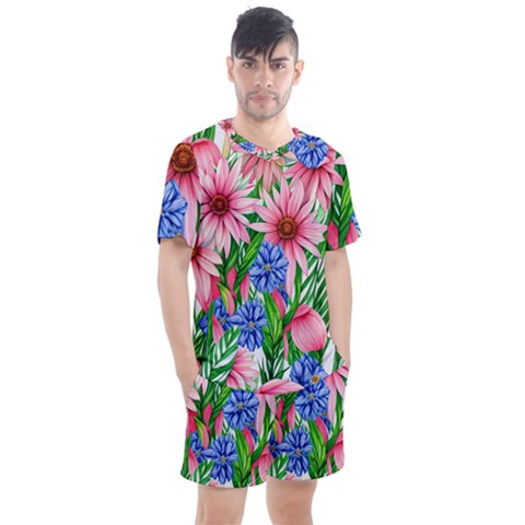 Exotic Tropical Flowers Men s Mesh Tee And Shorts Set by GardenOfOphir