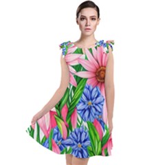 Exotic Tropical Flowers Tie Up Tunic Dress by GardenOfOphir