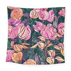 Retro Botanical Flowers Square Tapestry (large) by GardenOfOphir
