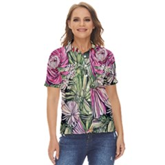Summer Floral Women s Short Sleeve Double Pocket Shirt