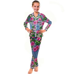 Vintage Botanical Flowers Kid s Satin Long Sleeve Pajamas Set