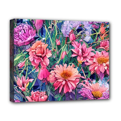 Retro Floral Deluxe Canvas 20  X 16  (stretched) by GardenOfOphir