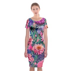 Retro Floral Classic Short Sleeve Midi Dress by GardenOfOphir