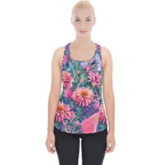 Retro Floral Piece Up Tank Top by GardenOfOphir