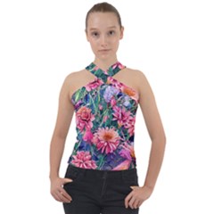 Retro Floral Cross Neck Velour Top by GardenOfOphir