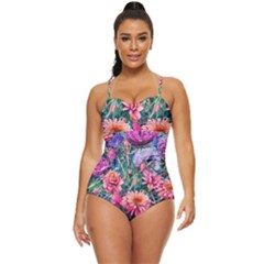 Retro Floral Retro Full Coverage Swimsuit by GardenOfOphir