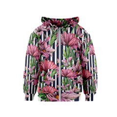 Tropical Botanical Flowers In Watercolor Kids  Zipper Hoodie by GardenOfOphir