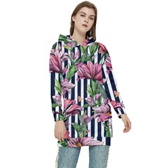 Tropical Botanical Flowers In Watercolor Women s Long Oversized Pullover Hoodie by GardenOfOphir