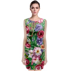 Vintage Tropical Flowers Sleeveless Velvet Midi Dress