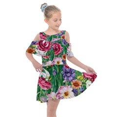 Vintage Tropical Flowers Kids  Shoulder Cutout Chiffon Dress by GardenOfOphir