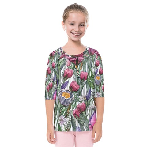 Watercolor Tropical Flowers Kids  Quarter Sleeve Raglan Tee by GardenOfOphir