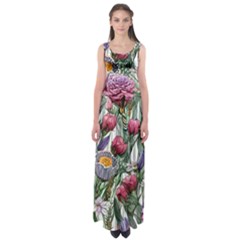 Watercolor Tropical Flowers Empire Waist Maxi Dress by GardenOfOphir
