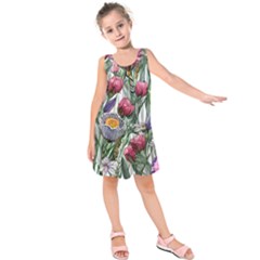 Watercolor Tropical Flowers Kids  Sleeveless Dress by GardenOfOphir