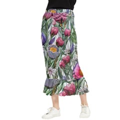Watercolor Tropical Flowers Maxi Fishtail Chiffon Skirt by GardenOfOphir