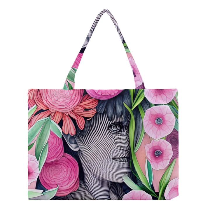 Aesthetics Tropical Flowers Medium Tote Bag