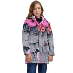 Aesthetics Tropical Flowers Kid s Hooded Longline Puffer Jacket by GardenOfOphir