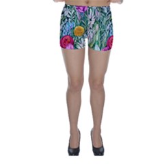 Cottagecore Tropical Flowers Skinny Shorts by GardenOfOphir