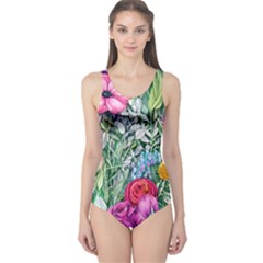 Cottagecore Tropical Flowers One Piece Swimsuit by GardenOfOphir