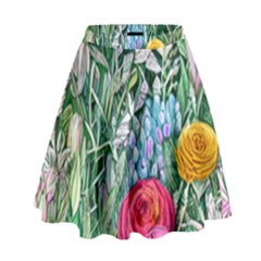 Cottagecore Tropical Flowers High Waist Skirt by GardenOfOphir