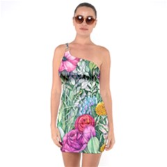 Cottagecore Tropical Flowers One Soulder Bodycon Dress by GardenOfOphir