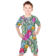 Cottagecore Tropical Flowers Kids  Tee And Shorts Set by GardenOfOphir