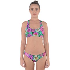 Tropical Flowers Pattern Cross Back Hipster Bikini Set by GardenOfOphir