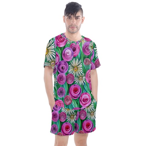 Tropical Flowers Pattern Men s Mesh Tee And Shorts Set by GardenOfOphir