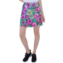 Tropical Flowers Pattern Tennis Skirt