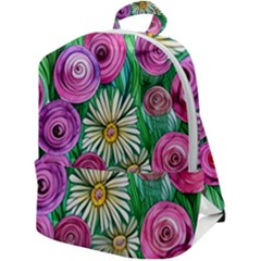 Tropical Flowers Pattern Zip Up Backpack by GardenOfOphir