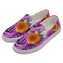 Country-chic Watercolor Flowers Men s Canvas Slip Ons by GardenOfOphir