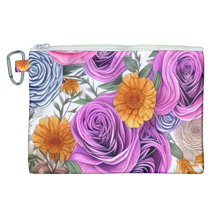 Country-chic Watercolor Flowers Canvas Cosmetic Bag (XL)
