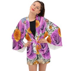 Country-chic Watercolor Flowers Long Sleeve Kimono by GardenOfOphir