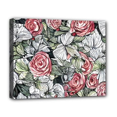 Retro Topical Botanical Flowers Deluxe Canvas 20  X 16  (stretched) by GardenOfOphir