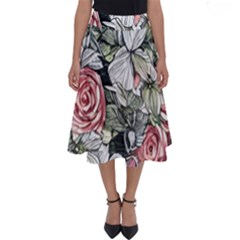 Retro Topical Botanical Flowers Perfect Length Midi Skirt by GardenOfOphir