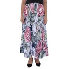 Retro Topical Botanical Flowers Flared Maxi Skirt