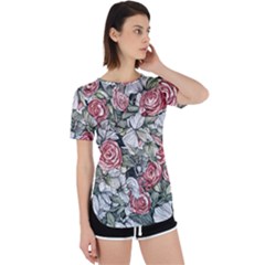 Retro Topical Botanical Flowers Perpetual Short Sleeve T-shirt by GardenOfOphir