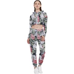 Retro Topical Botanical Flowers Cropped Zip Up Lounge Set by GardenOfOphir