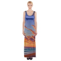 Summer Sunset Over Beach Thigh Split Maxi Dress by GardenOfOphir