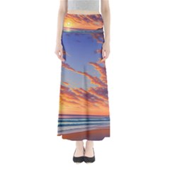 Summer Sunset Over Beach Full Length Maxi Skirt by GardenOfOphir