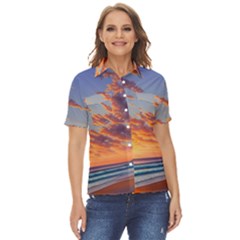 Summer Sunset Over Beach Women s Short Sleeve Double Pocket Shirt