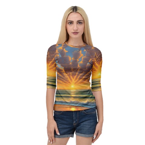 Waves At Sunset Quarter Sleeve Raglan Tee by GardenOfOphir