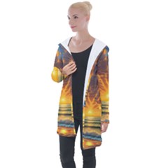 Waves At Sunset Longline Hooded Cardigan by GardenOfOphir