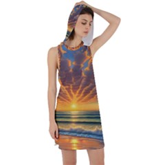 Waves At Sunset Racer Back Hoodie Dress by GardenOfOphir