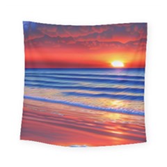 Golden Sunset Over Beach Square Tapestry (small) by GardenOfOphir