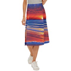 Golden Sunset Over Beach Midi Panel Skirt by GardenOfOphir