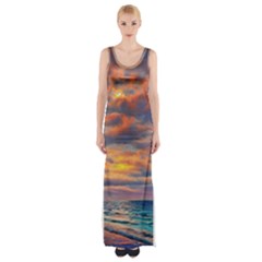 Serene Sunset Over Beach Thigh Split Maxi Dress by GardenOfOphir
