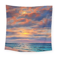 Serene Sunset Over Beach Square Tapestry (large) by GardenOfOphir