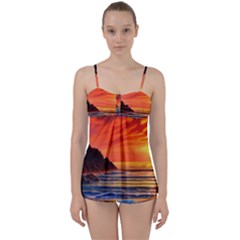 Reflecting Sunset Over Beach Babydoll Tankini Set by GardenOfOphir